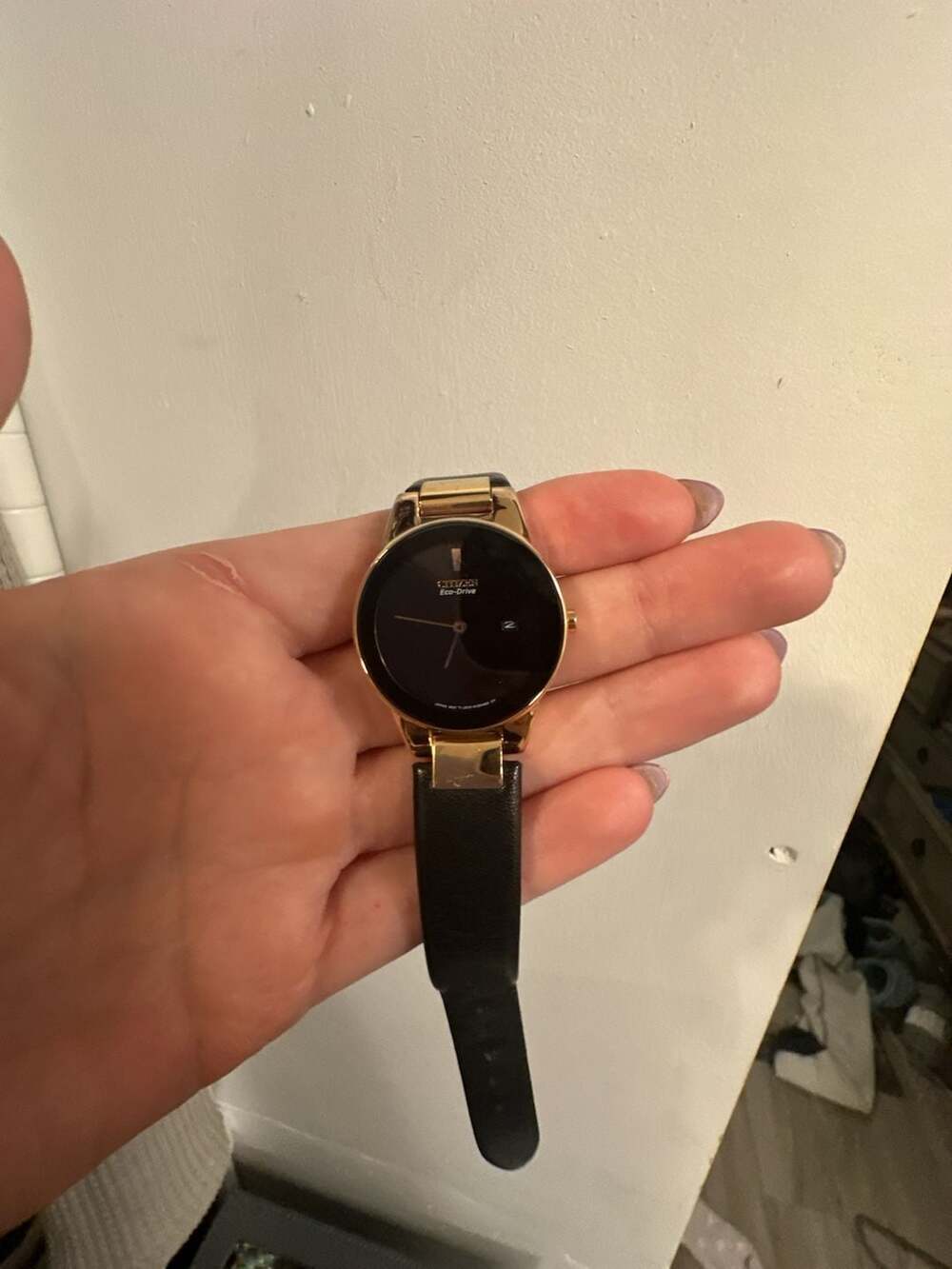 Citizen Eco-Drive Axiom Women's Gold-Tone Watch with Black LeatherGA1052-04E